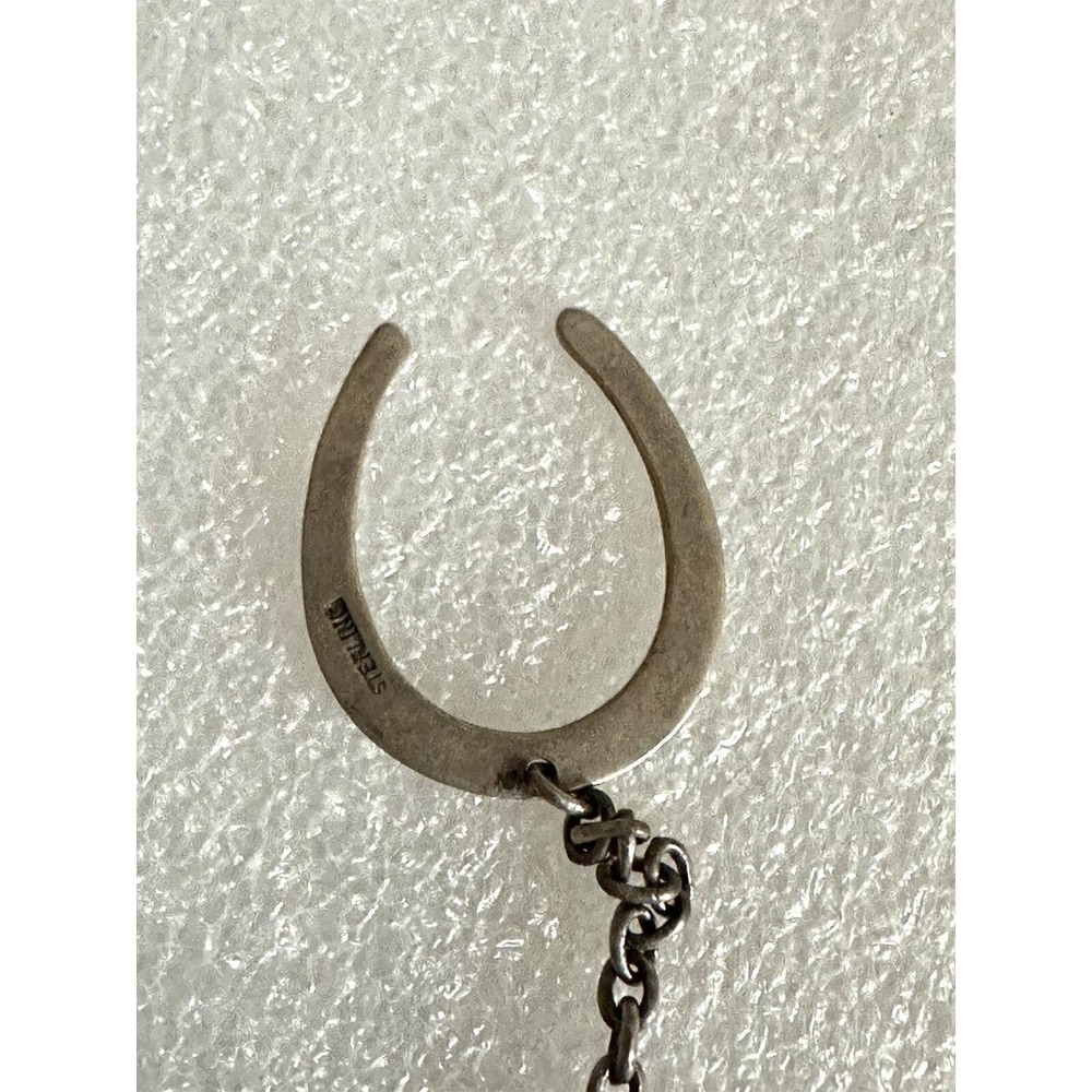 Antique Dismal Desmond Dalmatian Dog & Horseshoe Sterling Silver Keychain Fob - Picture 5 of 5